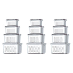 Kuber Industries 12 Pcs Food Containers | Storage Box for Fridge | Vegetable Fruit Boxes | Refrigerator Storage Box | Containers With Lid | Handheld Strainer Basket | HXP00740 | Transparent|Pack of 3