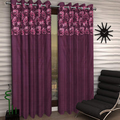 Kuber Industries Leaf Design 1 Piece Polyester Eyelet Door Curtain 7 Feet (Pink)-Ctktc14156