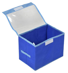 Kuber Industries Lehariya Printed Multiuses Small Non-Woven Storage Box/Organizer With Tranasparent Lid- Pack of 3 (Blue) -44KM0453