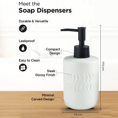 Urbane Home Liquid Soap Dispenser | Stoneware | Bathroom Sanitizer,Shampoo Dispenser | Ceramic Handwash Bottle for Kitchen | Soap Dispenser for Wash Basin | Bathroom Accessories | 250ml (White)