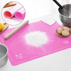 Heart Home Baking Mat|Silicone Non-Stick Stretchable Kneading Mat|Fondant Rolling Mat for Kitchen,Roti,Chapati,Cake,19 x 16 Inche (Pink)