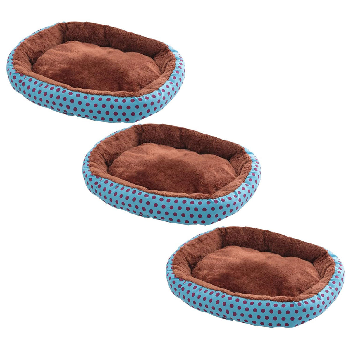 Kuber Industries Dog & Cat Bed|Soft Plush Top Pet Bed|Oxford Cloth Polyester Filling|Medium Washable Dog Bed|Circular Cat Bed with Rise-Edge Pillow|QY039BC-L|Blue & Coffee(Pack of 3)