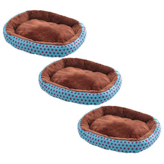 Kuber Industries Dog & Cat Bed|Soft Plush Top Pet Bed|Oxford Cloth Polyester Filling|Medium Washable Dog Bed|Circular Cat Bed with Rise-Edge Pillow|QY039BC-M|Blue & Coffee(Pack of 3)