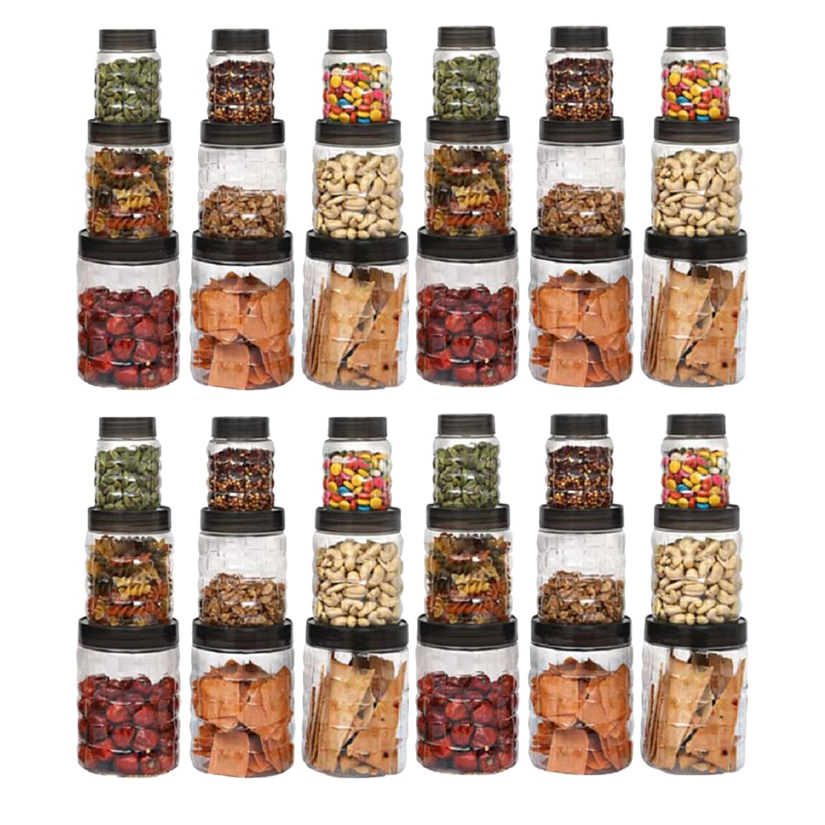 Kuber Industries Set of 18 Plastic Container Set | 1000ml, 500ml, 200ml I PET, Food Grade Plastic, 100% BPA Free | Airtight Container Set for Kitchen Storage |Small to Large, Transparent (Pack of 2)