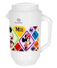 Heart Home Mickey Minnie Print Unbreakable Plastic Water Jug with Lid for Home, Kitchen, Office 2 Liter Pack of 3 (White)