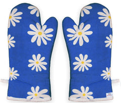Heart Home Flower Design Cotton Microwave Oven Mitten/Gloves for Microwave, Set of 2 (Blue)