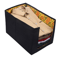 Kuber Industries Flower Design Non-Woven 4 Pieces Shirt Stacker Wardrobe Organizer (Yellow) - CTKTC23235