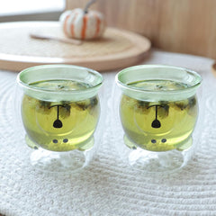 Heart Home 2 Pcs Cute Teddy Bear Cups | Borosilicate Double Wall Glass Cups | Microwave Safe | Heat Resistant | Scratch Proof | 250 ML | Pack of 1 | Green