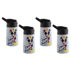Kuber Industries 350 ml Insulated Water Bottle | Mickey Kids Water Bottle | Stainless Steel Kids Water Bottle | Water Bottle with Push-Button Flip Lid | Bottle For School | Sky Blue | Pack of 4