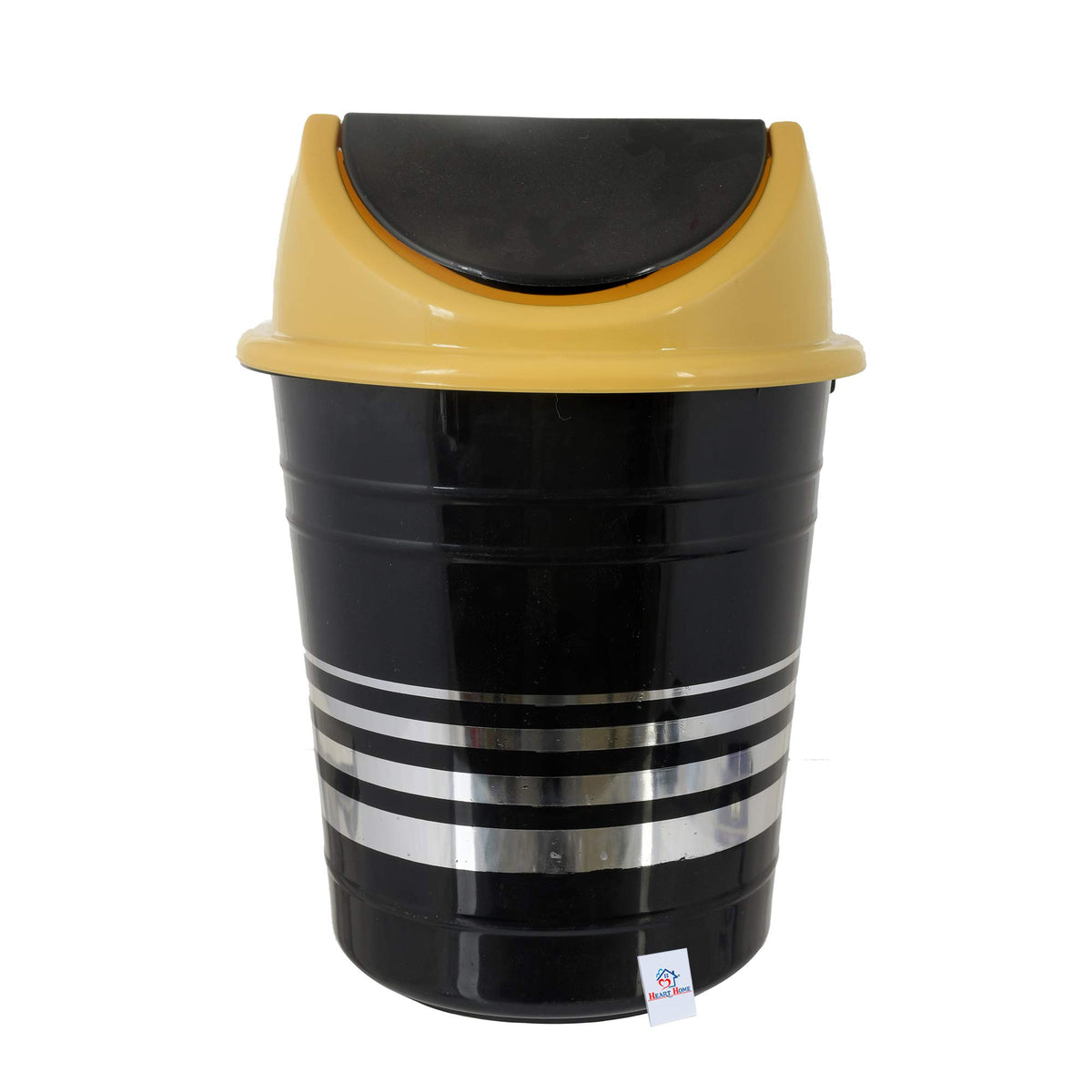 Heart Home Plastic Medium Size Swing Lid Garbage Waste Dustbin for Home, Office, Factory, 10 Liters (Black & Yellow)-HEART10244