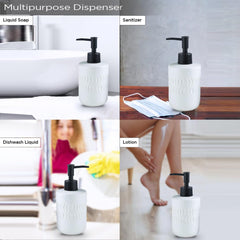 Urbane Home Liquid Soap Dispenser | Stoneware | Bathroom Sanitizer,Shampoo Dispenser | Ceramic Handwash Bottle for Kitchen | Soap Dispenser for Wash Basin | Bathroom Accessories | 250ml (White)