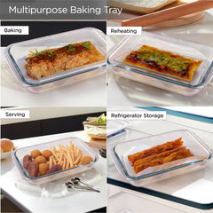 Heart Home 1000 ml Borosilicate Glass Baking Tray | Transparent Microwave Oven Safe Utensils | Rectangular Bread Moulds for Baking | Dishwasher & Freezer Safe | Multipurpose use Serving Tray