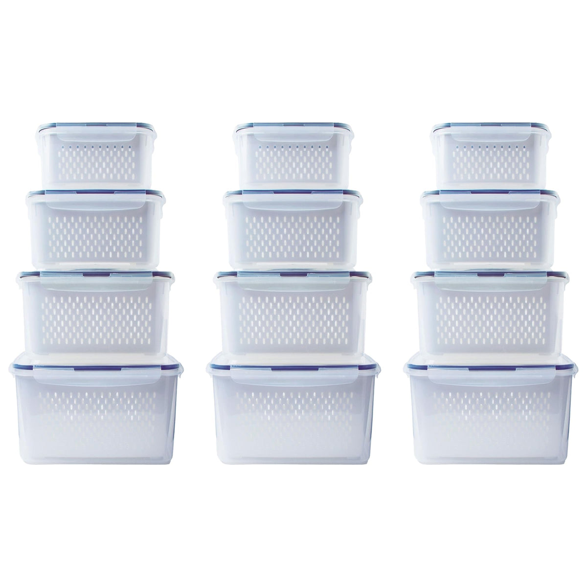 Kuber Industries 12 Pcs Food Containers | Storage Box for Fridge |Vegetable Fruit Boxes | Refrigerator Storage Box | Containers With Airtight Lid | Strainer Basket | HXP00287 | Transparent |Pack of 3