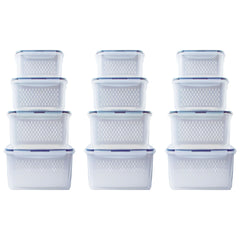 Kuber Industries 12 Pcs Food Containers | Storage Box for Fridge |Vegetable Fruit Boxes | Refrigerator Storage Box | Containers With Airtight Lid | Strainer Basket | HXP00287 | Transparent |Pack of 3