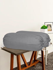 Heart Home Bolster Covers | Soft Cotton Bolster Cover Set | Diwan Round Bolster Pillow Covers | Striped Pattern Masand Cover | 16x32 Inch | Pack of 4 | Gray