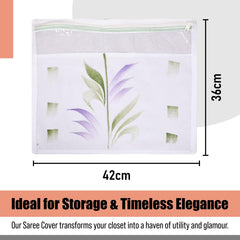 Heart Home Saree Cover | Clothes Storage Bag | Single Packing Saree with Zip Closure | Wardrobe Organizer | Cloth Stoarge Organizer | Brush Design | Pack of 24 | White