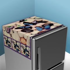Kuber Industries Fridge Top Cover | Fridge Top Cover with Pockets | Refrigerator Top Cover for Kitchen | Fridge Top Cover with 6 Utility Pockets | Stone Butterfly Fridge Cover | White