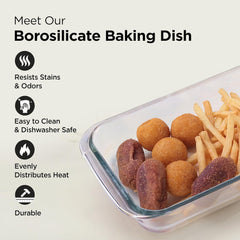 Heart Home 1000 ml Borosilicate Glass Baking Tray | Transparent Microwave Oven Safe Utensils | Rectangular Bread Moulds for Baking | Dishwasher & Freezer Safe | Multipurpose use Serving Tray