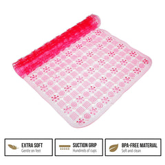 Heart Home Bath Mat | PVC Bathroom Mat | Shower Bath Mat | Transparent Round Check Floor Tub Mat | Foot Massager Mat | Anti-Skid Floor Shower Mat | Pack of 2 | Multi