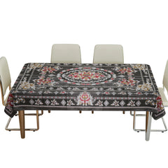 Heart Home Dining Table Cover | PVC Table Cloth Cover | 6 Seater Table Cloth | Table Protector | Table Cover for Dining Table | Passion Flower | 60x90 Inch | DTC | Black