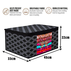 Heart Home Saree Cover | Zip Closure Saree Cover | Clothes Storage Bag | Wardrobe Organiser | Transparent Window Saree Cover | Check-Design | 9 inch | Pack of 12 | Black