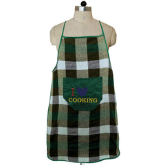 Kuber Industries Checkered Design Cotton 2 Pieces Waterproof Kitchen Apron with Front Pocket (Green & Black) - CTKTC040401