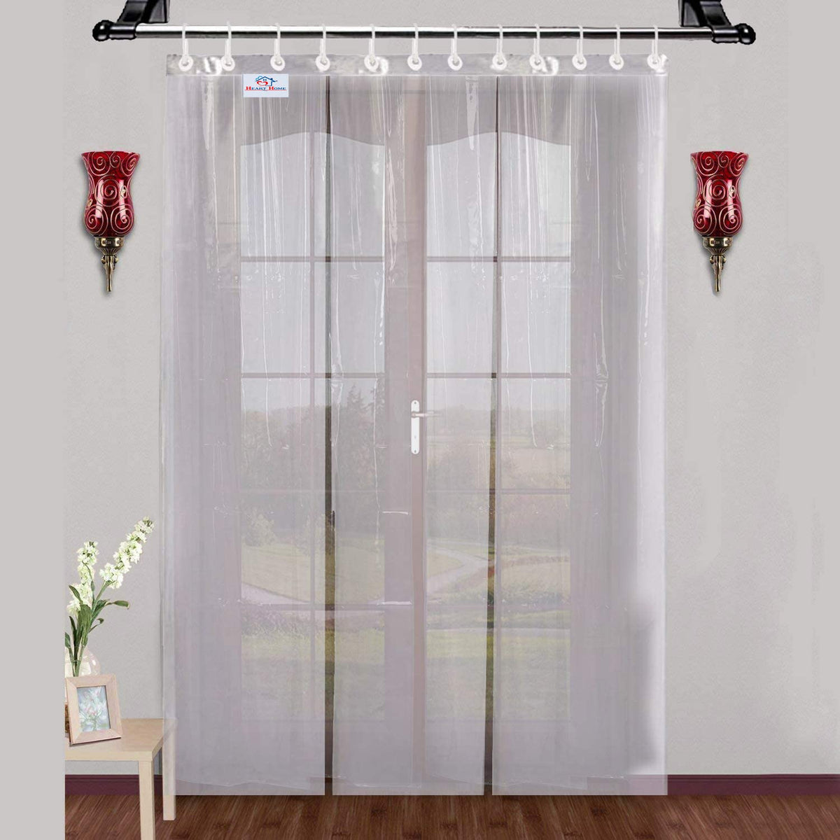Heart Home 0.50mm 3 Strips Stain Resistant, Waterproof PVC Shower/AC Curtain, 7 Feet (Tranasparent) 52HH3905