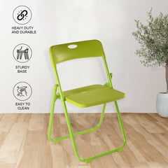 Kuber Industries Folding Chair for Home | Iron Frame & PP Plastic Seat | Lightweight, Portable, Balcony, Garden, Camping Chair | Anti Slip Legs | Indoor Outdoor Chair | Green | 44 * 42 * 75cm