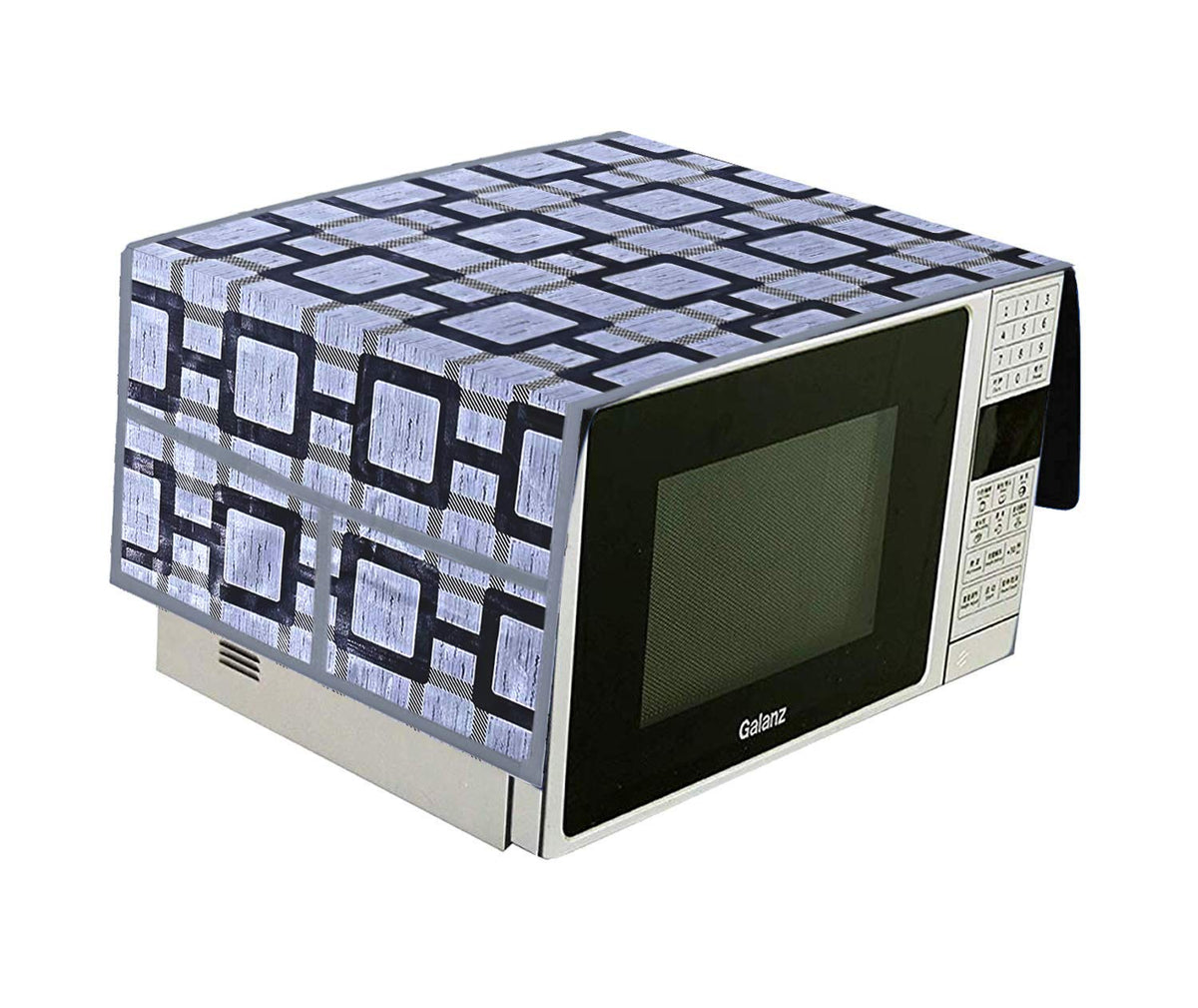 Kuber Industries Checkered Design PVC Microwave Oven Top Cover 23 Liter with Utility 4 Pockets (Grey) - CTKTC040697