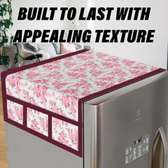 Kuber Industries Fridge Top Cover | Fridge Top Cover with Pockets | Refrigerator Top Cover for Kitchen | Fridge Top Cover with 6 Utility Pockets | Barik Flower Fridge Cover | Pink