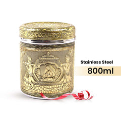 Heart Home Pack of 3 Ambrose Crafted Stainless Steel Containers for Kitchen with Lid | Multipurpose Steel Dabba/Storage Canister for Kitchen Organizer | 1600ml, 1200ml, 800ml | Gold