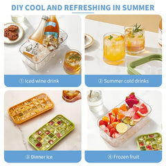 Kuber Industries Pack of 4| 2 Layer Ice Cube Tray with Lid | Ice Cube Storage Box with Ice Scoop | 64 Ice Cube Molds for Freezing | One-Press Demolding | BPA Free | White