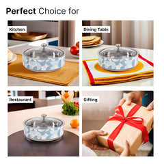 Kuber Industries Pack of 2 Stainless Steel Insulated Hotpot Roti Box with Transparent Glass Lid | 1.5L Chapati Casserole for Dining Table - Light Blue