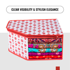 Heart Home Blouse Cover | Clothes Storage Bag | Zipper Wardrobe Organizers | Non-Woven Clothes Organiser | Side Transparent Blouse Organizer | Dot-Design | Pack of 12 | Red