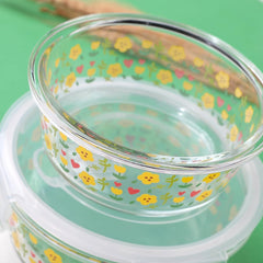 Urbane Home Borosilicate Printed Container With Lid (Round) | JDA050-MUL | Transparent | Pack Of 2