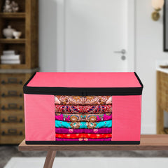 Heart Home Saree Cover | Zip Closure Saree Cover | Clothes Storage Bag | Wardrobe Organiser for Suit | Transparent Window Saree Cover | Plain-Black Border | 9 inch | Pack of 9 | Pink