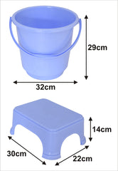 Kuber Industries 2 Pieces Plastic Bucket & Stool Set (Blue)