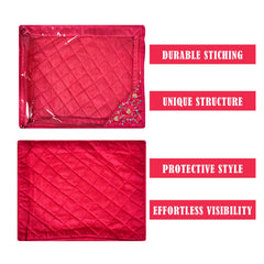 Heart Home Saree Cover | Clothes Storage Bag | Suit Packing Cover | Cloth Stoarge Organizer | Wardrobe Cloth Storage Organiser with Zip | Side Embroidery-Design | 3 Inch | Pack of 9 | Pink