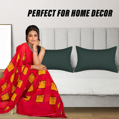 Heart Home Pillow Cover | Cotton Pillow Cover | Striped Pattern Pillow Cover | Soft Pillow Cover for Home | Pillow Cover for Bedroom | Set of 4 | Green