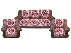 Kuber Industries Flower Print 6 Piece Velvet 5 Seater Sofa Cover Use Both Side, Living Room, Drawing Room, Bedroom, Guest Room - Maroon-KUBMART011152