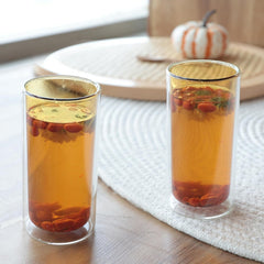 Kuber Industries 12 Pcs Double Walled Glasses | Borosilicate Glass Tumblers for Water | High Heet Resistance | Microwave & Dishwasher Safe | Juice Glasse | 250 ML | Pack of 6 | Yellow