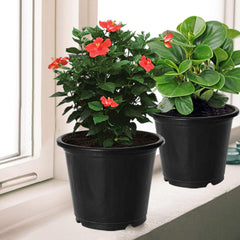 Kuber Industries Plastic Planters|Gamla|Flower Pots for Garden Nursery Home Décor,8"x6",Pack of 5 (Black)