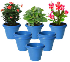 Kuber Industries Solid 2 Layered Plastic Flower Pot|Gamla for Home Decor,Nursery,Balcony,Garden,8"x 6",Pack of 8 (Blue)