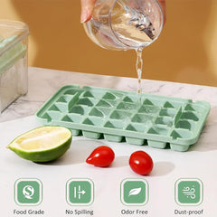 Kuber Industries 2 Layer Ice Cube Tray with Lid | Ice Cube Storage Box with Ice Scoop | 56 Ice Cube Molds for Freezing | One-Press Demolding | BPA Free | Green
