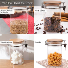 Heart Home Borosilicate Glass Jar with Bamboo Lid | Kitchen Organizer Items & Storage | Multi-utility, Leakproof, Airtight Storage Jar for Cookies, Snacks, Tea, Coffee, Sugar | Set of 2 (1400ml)