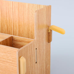 Urbane Home 4 Compartment Pen Stand for Office | MDF Wood Rack | Aesthetic Stationery Stand For Office Table Accessories | Burlywood | 21.1x9.7x13cm