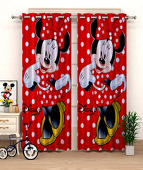 Kuber Industries Disney Minnie Print Polyester Special Blackout Long Crush Eyelet Door Curtain 7 Feet (Red)-KUBERMART041