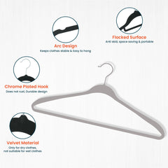 Kuber Industries Velvet Cloth Hanger Set of 5|Dress Coat Jacket Clothes Hangers|Chromed Plated Steel Hook|Grey|