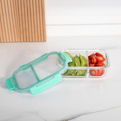 Kuber Industruies ‎980ml Borosilicate Glass Leakproof Tiffin/Lunch Boxes for Office Men, Women & Kids with Snap Lid | Light Weight Food Container Office Lunch Box | 2GF1050RC-Transparent