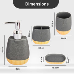 Urbane Home Premium 4-Piece Bathroom Accessories Set | Soap Dish, Liquid Soap Dispenser (250ml), Tumbler & Brush Holder | Moisture Resistant Scratch Proof | Grey